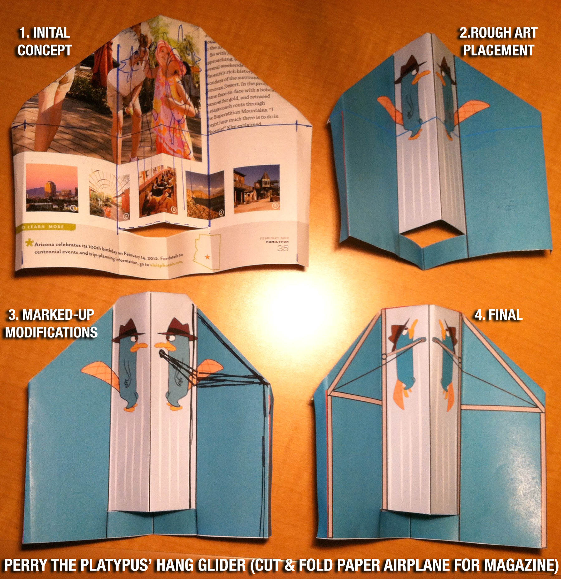 Stages of creation for Perry the Platypus Glider